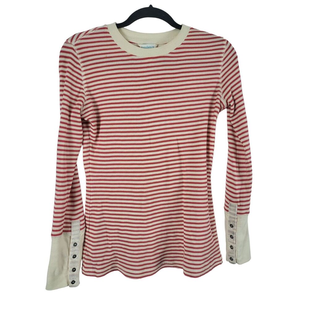 Sundance‎ Long Sleeve Top XS Womens White Red Striped Pullover Crew Neck Casual